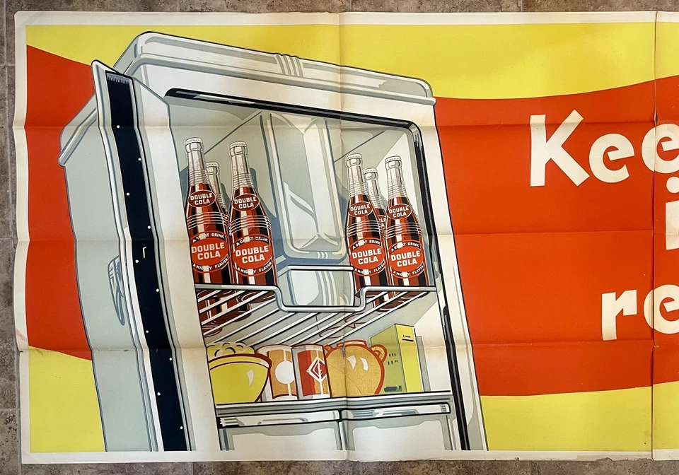 Cartel publicitario escaso vintage gigante 111” X 42” doble cola cartelera refrescos Foto 2 de 4