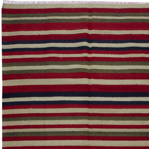 4.8x9.8 Ft Hand-Woven Vintage Turkish Kilim Rug with Colorful Stripes, 100% Wool - Picture 4 of 5