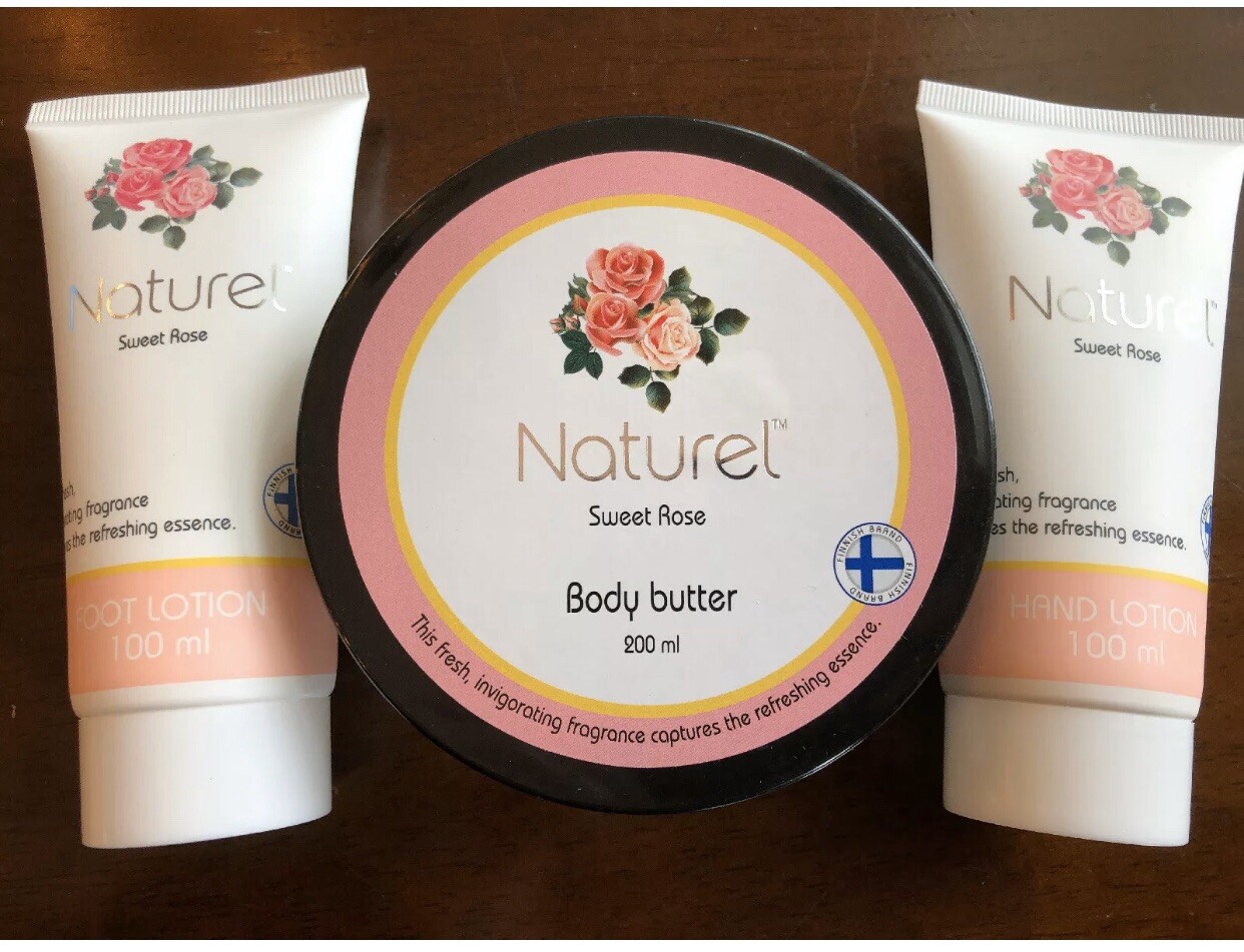 Naturel - Finnish Brand - Sweet Rose Trio Foot Lotion Body Butter Hand Lotion
