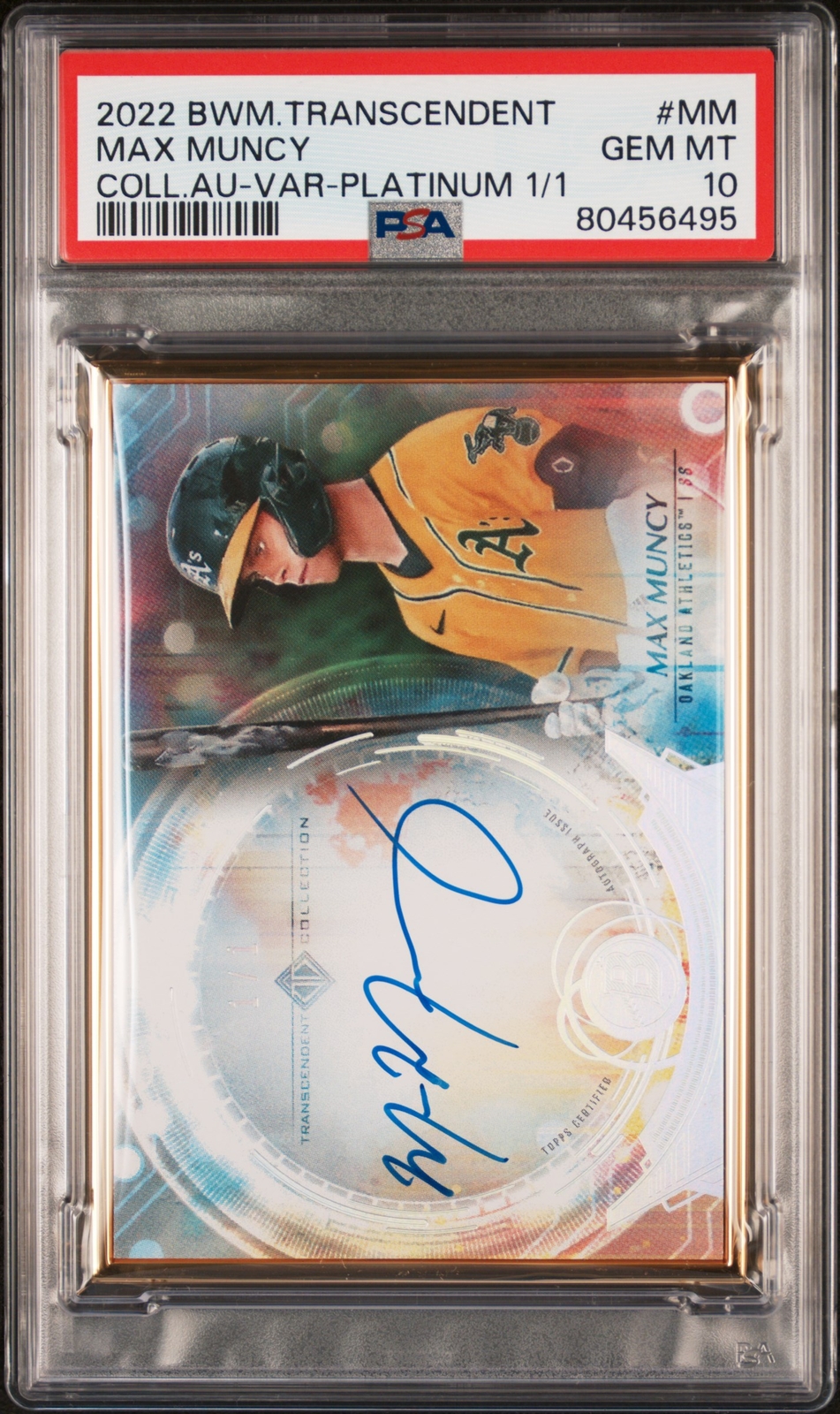 MAX MUNCY 2022 BOWMAN TRANSCENDENT COLL AUTOS VAR-PLATINUM 1/1 1/1 PSA 10 AUTO 