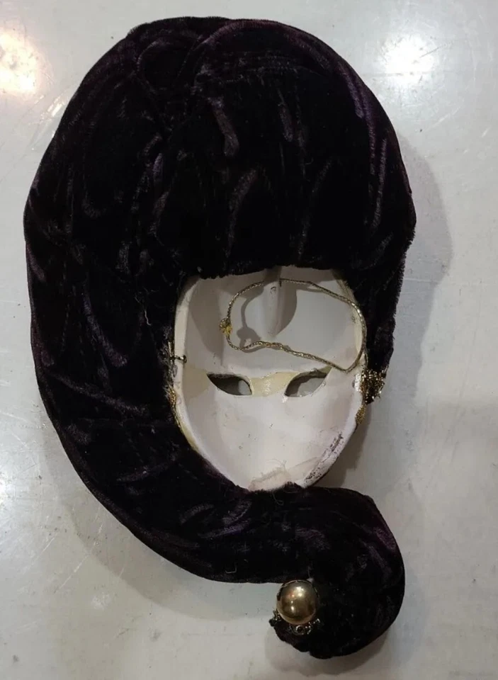 Vintage Venetian Mask Marega Carlo Metallic Velvet Ceramic - Italy Wall Decor 8" - Image 3 of 4
