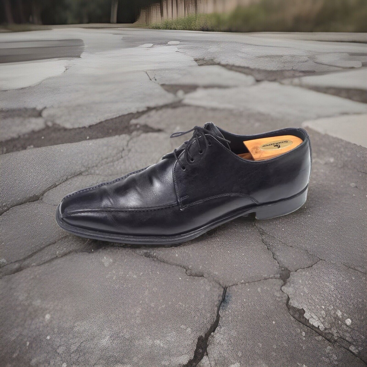 Canali Black Leather Oxford Tapered Bicycle Toe Dress Shoes  display picture 3