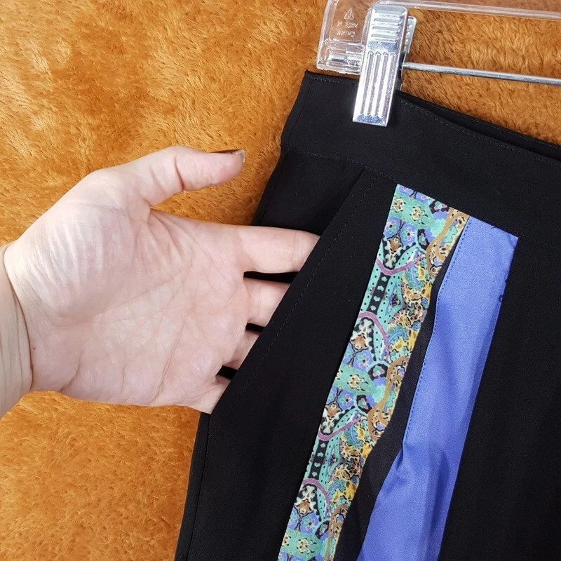 粉色 STITCH 裤子女式 6 码黑色锥形打褶锦缎条纹裤 — 第 3/4 张图片