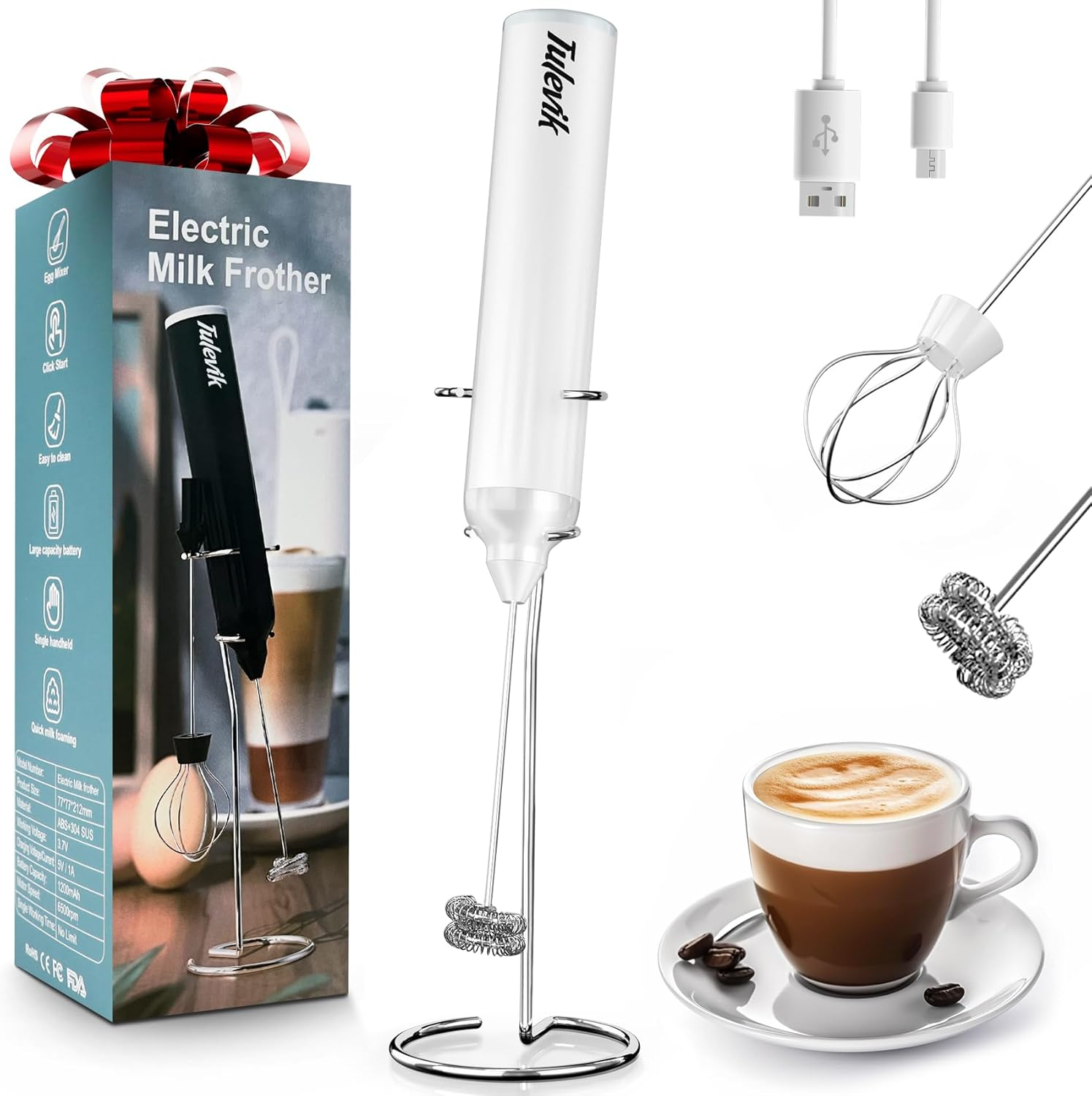 Milk Frother Handheld, Electric Frother Wand with Stand, Coffee Frother with USB-image
