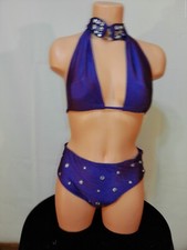 Exotic dancer stripper medium purple high waist bikini dance outfit - dancewear