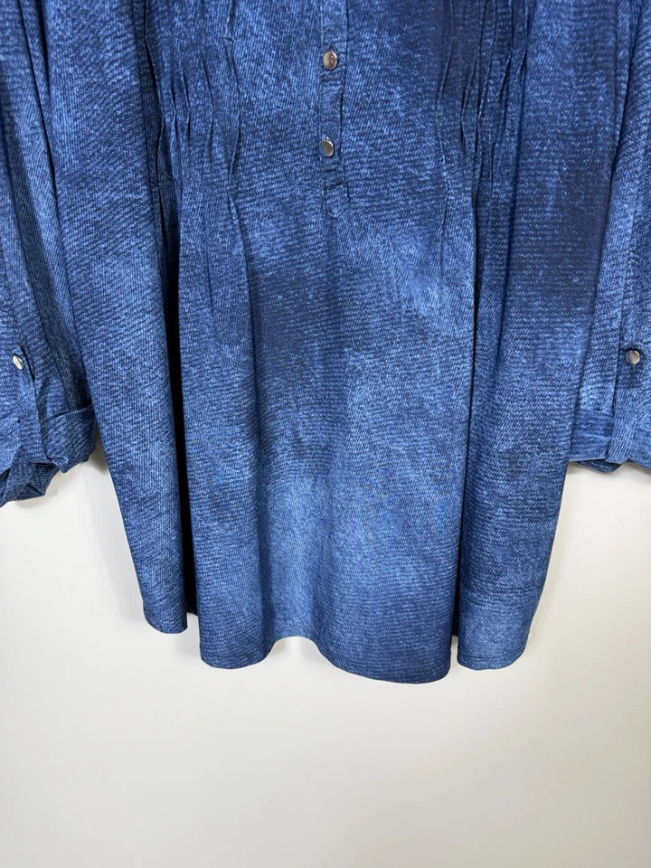 Top Cocomo para mujer 3X azul manga con lengüeta enrollable elástica manga 3/4 Foto 4 de 4