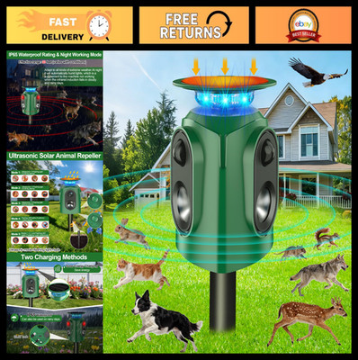 Solar-Powered Ultrasonic Animal Repeller - 360° Cat, Deer, Squirrel & Raccoon De