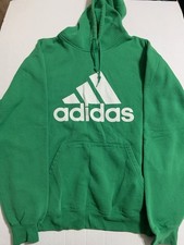 Adidas Pullover Hoodie Kangaroo Pocket  Logo Design Green Youth Sweatshirt
