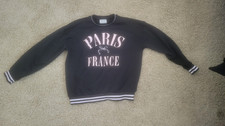 Women's Black Paris Graphic Print Crew Neck Pullover Sweatshirt Long Sleeve S