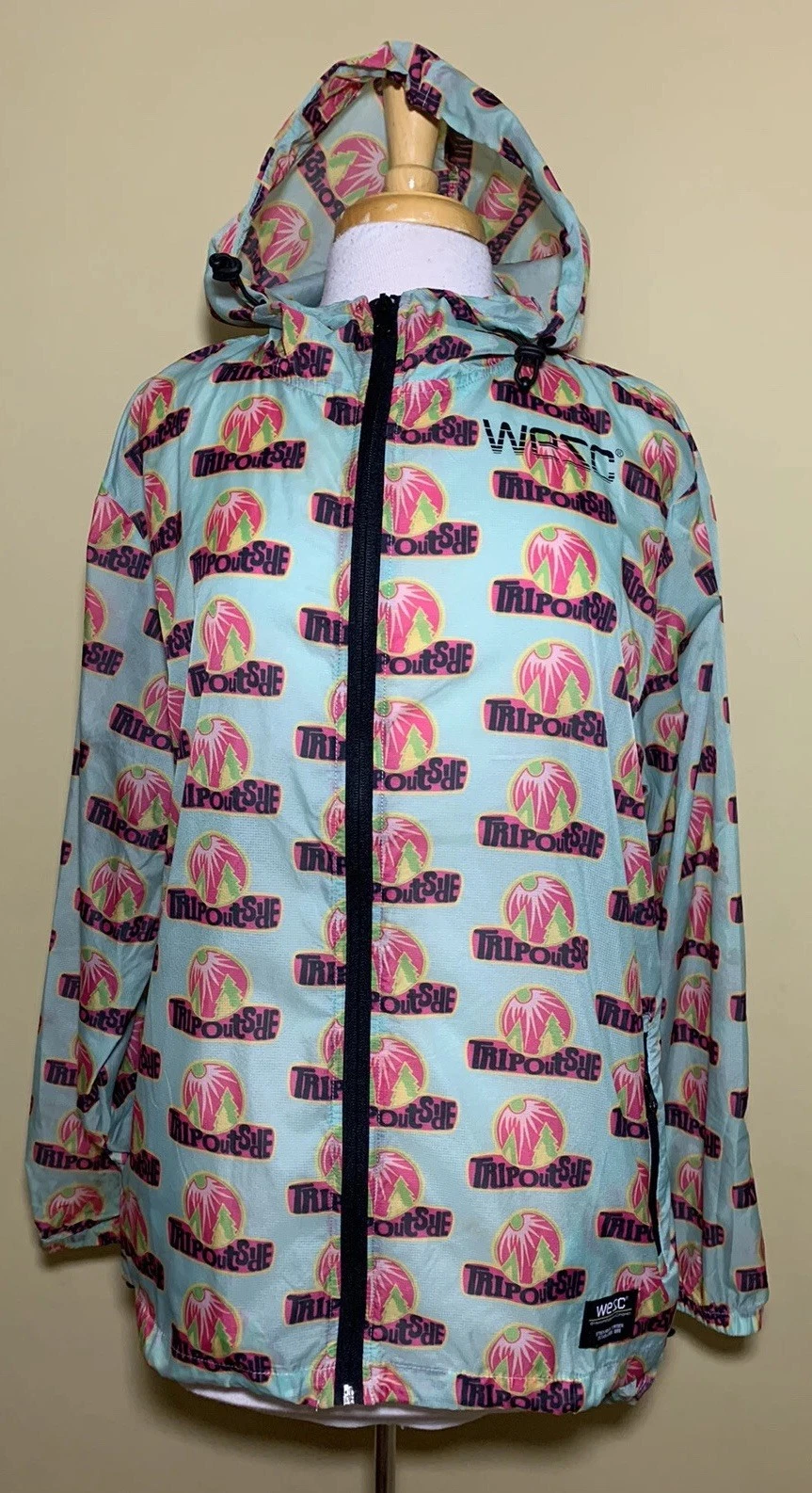 WESC Jacket Size M “Trip Outside” AOP Neon Packable Windbreaker Unisex Adult