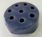 Vintage Weller Round Pottery Cobalt Blue Ceramic Flower Frog 3” 8 Holes EXC