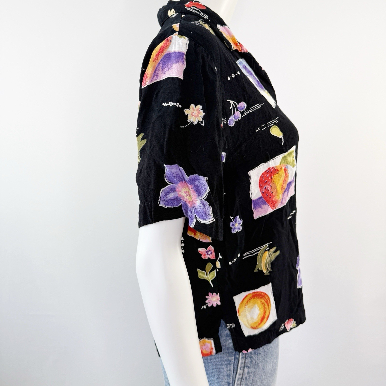 Carol Andersson Black Fruit Patchwork Shirt Top S… - image 6