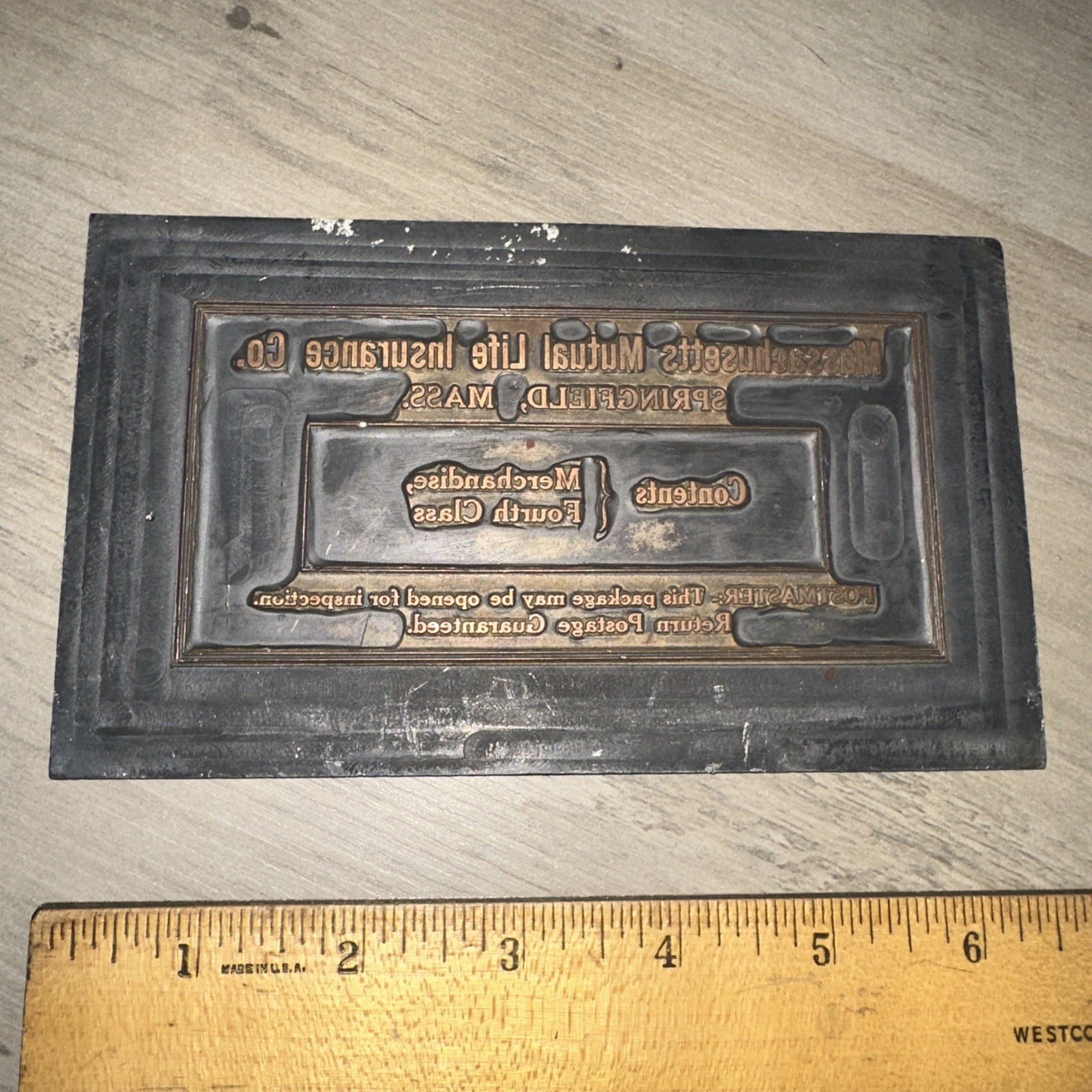 Printing Block “ Massachusetts Mutual Life Insurance Co. “ Envelope Face Post