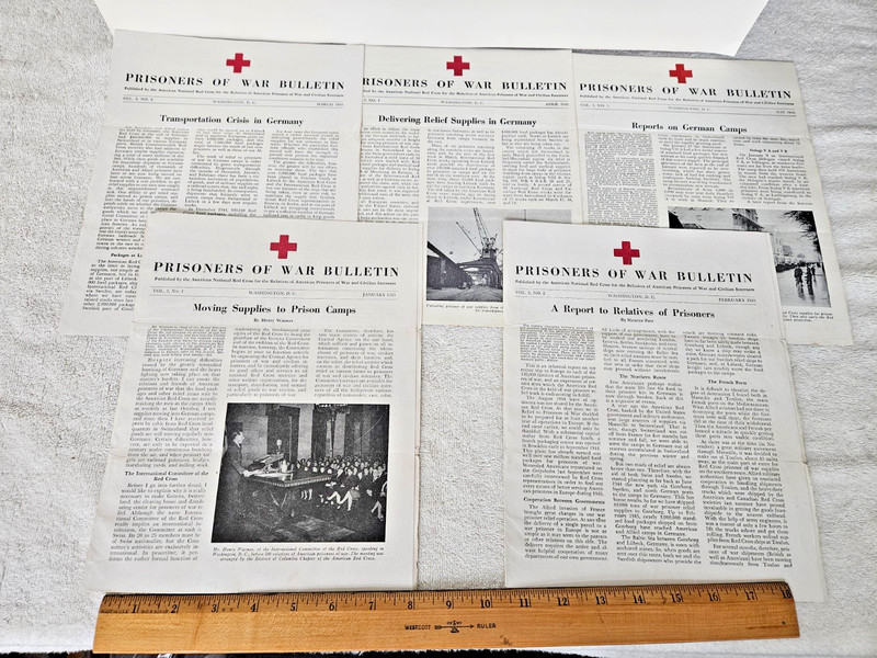 WW2 Era Red Cross Prisoner of War Bulletins - Lot of 5 - January 45 - May 45