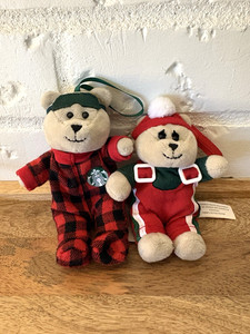 Starbucks Holiday Bearista Bears 2019 & 2020 Plush Ornament Set of 2