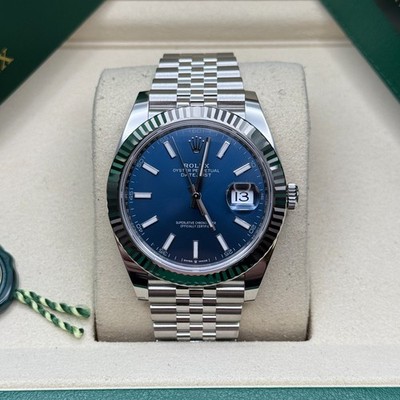 Rolex Datejust 41 Blue Index Dial Stainless Steel Fluted Bezel Jubilee Bracelet