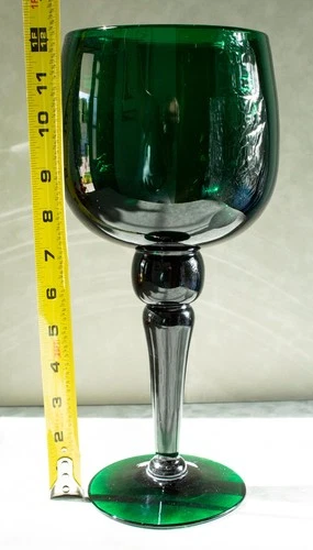 Vintage MCM Blenko Glass 413L Giant Goblet Candle Vase 12.125” Green Hand Blown