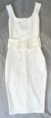 Missguided Corset Belt Tank Midi Dress Women s Size 2 White Bodycon Chic