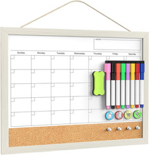 Calendar Whiteboard for Wall, 17x13 Inches Whiteboard Calendar Cork Board Combo