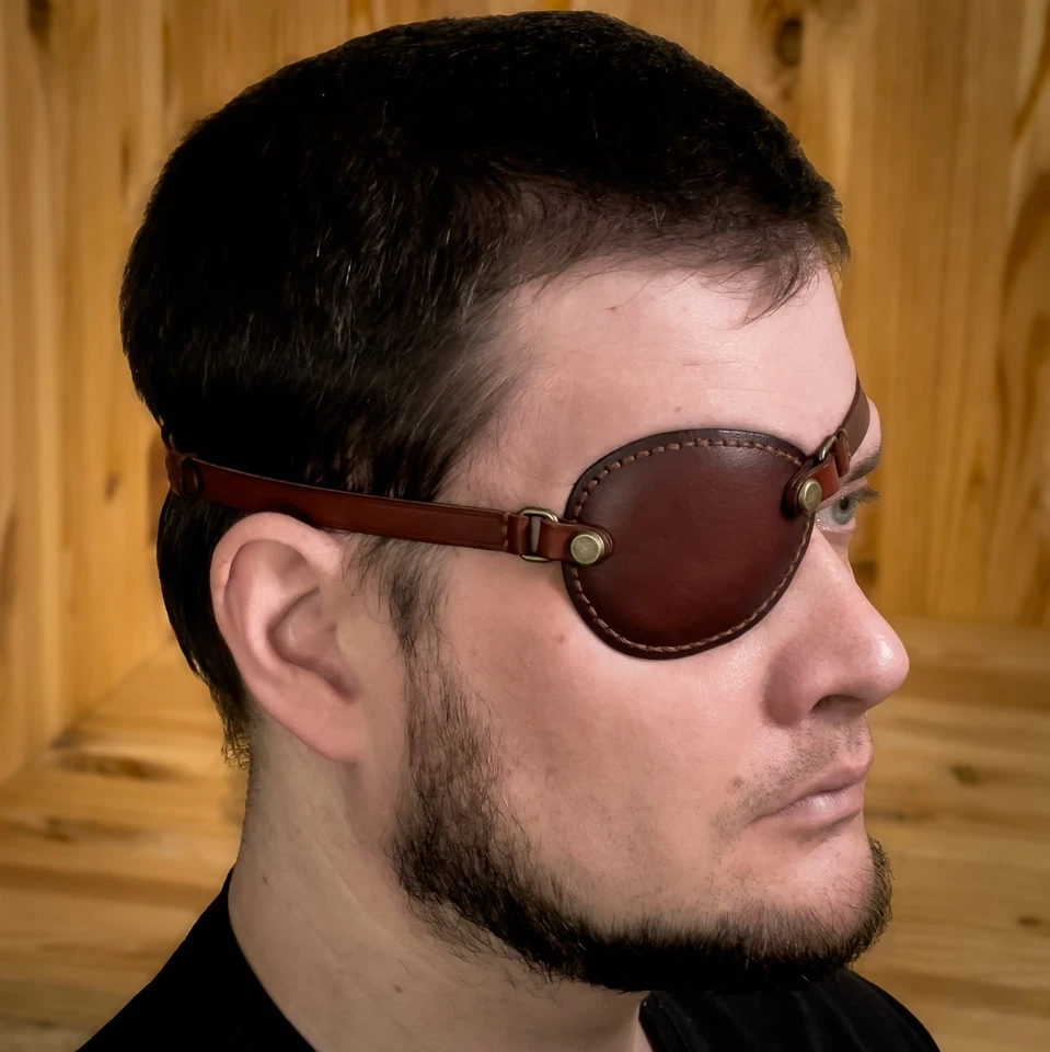 4 in 1 kit, occluder brown leather eye patch, pirate eye patch, cosplay - Image 3 of 4
