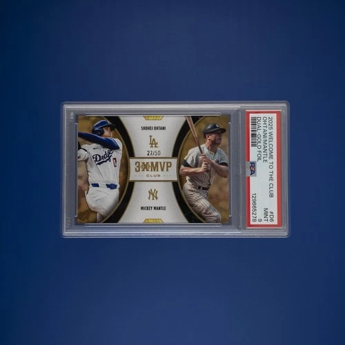 2025 Topps Welcome To The Club Shohei Ohtani/Mickey Mantle Gold Foil 27/50 PSA9