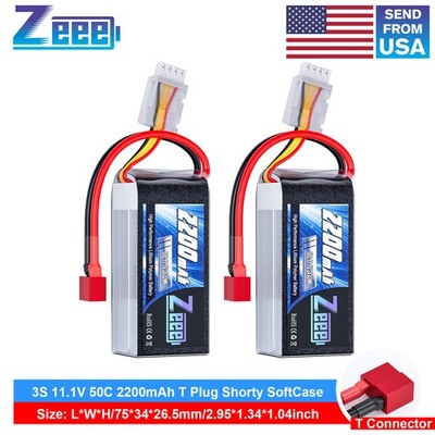 2xZeee 3S Shorty Lipo Battery 2200mAh 11.1V 50C T Plug for RC Drone Quad Car