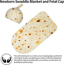 Burrito Taco Tortilla Newborn Swaddle Blanket with Beanie Set, Soft and Stret...