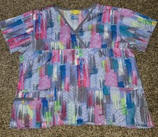 WonderWink Origins Womens Print Mock Wrap Scrub Top Xlarge Pastels