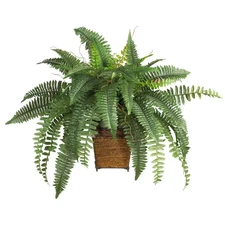 23 In. Artificial Boston Fern Silk Plant with Wicker Basket