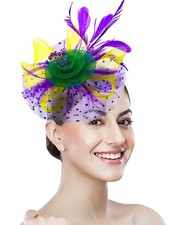Mardi Gras Fascinators for Women Tea Party Headband Wedding Cocktail Flower Mesh