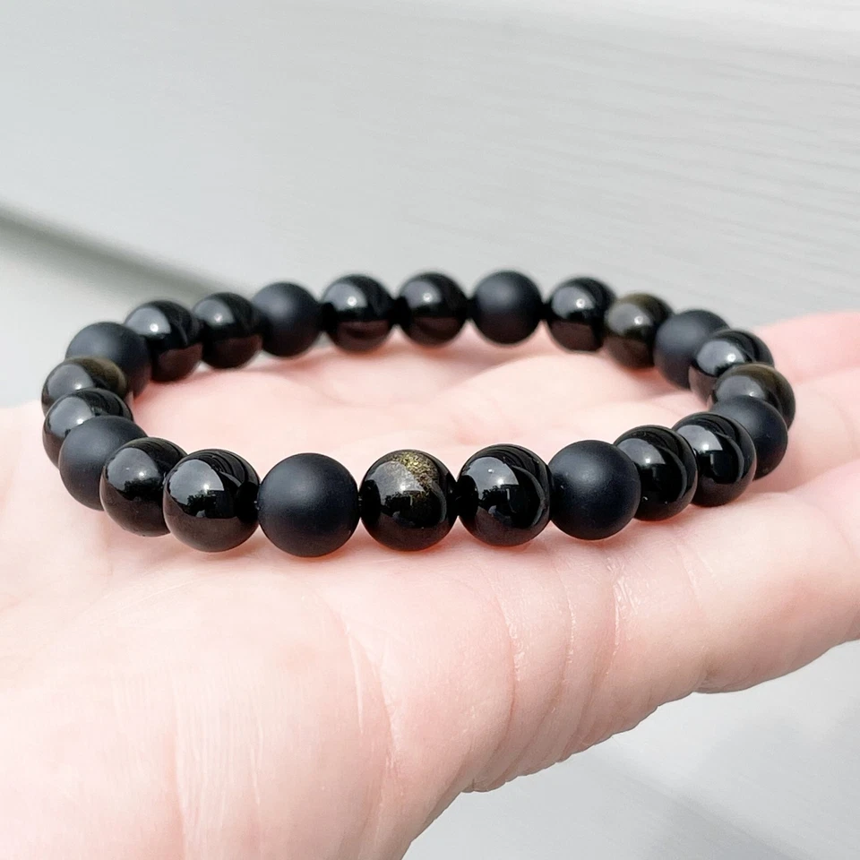 Pulsera Cuentas Triple Protección Turmalina Negra Ónix Obsidiana Pulsera Curativa Foto 2 de 3
