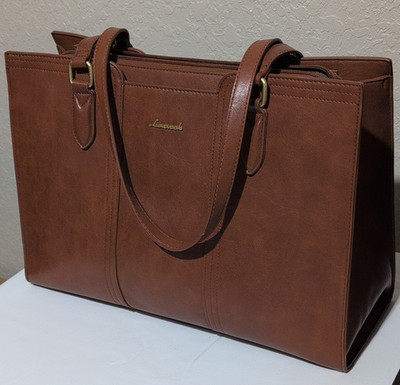Lovevook Large Brown Zip Tote Bag w/ Detachable Adjustable Strap & Pouch