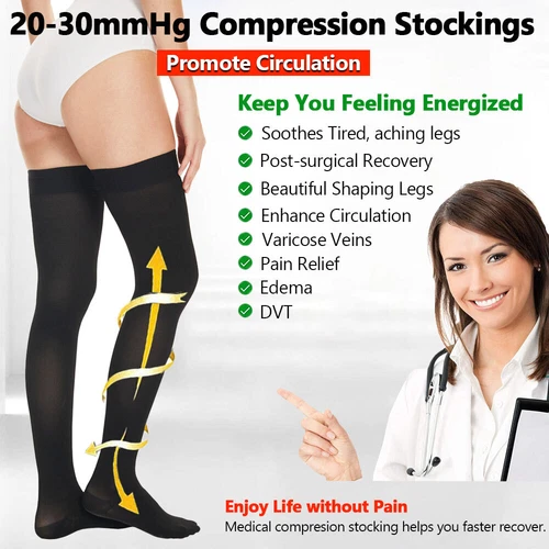 Thigh high Compression Stockings 20-30mmHg Support Varicose Veins Men Women Hose - Picture 5 of 14
