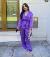 Blazer e pantaloni con cintura in raso viola Zara nuovi con etichette taglia M 