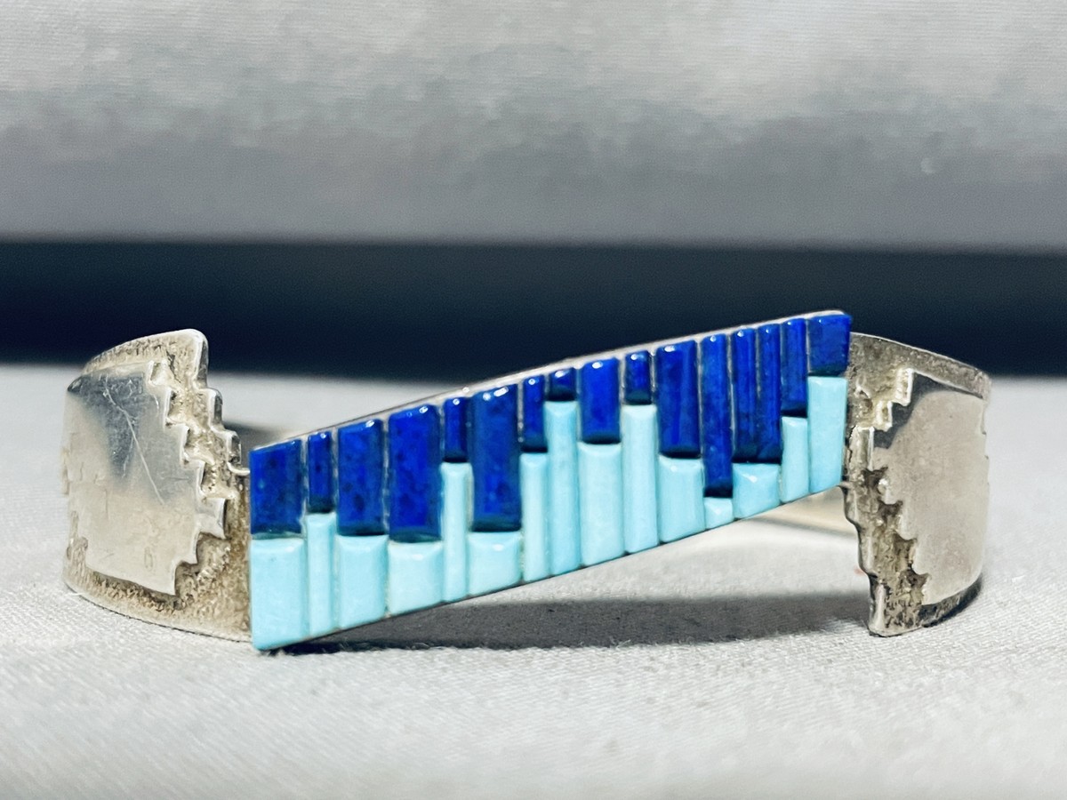 7 Inch Wrist Incredible Vintage Native American Navajo Inlay Sterling Silver Bracelet 7 Inch Wrist Incredible Vintage Native American Navajo Inlay Sterling Silver Bracelet