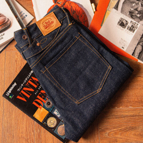 Red Tornado 'Snowy' Nep Tapered Fit Jeans 14oz Redline Selvedge Raw Denim Pants - Picture 1 of 17