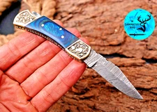 CUSTOM HANDMADE FORGED DAMASCUS STEEL FOLDING POCKET KNIFE every day carry 1250