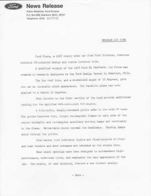 1968 Ford Fiera Concept Car Press Photo & Releases 0029 - Image 3 of 4
