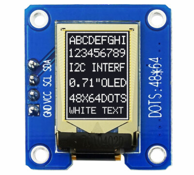 IIC White 0.71'' inch for Arduino,Raspberry Pi OLED Display Module 48x64 Pixels