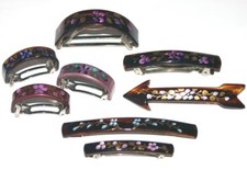 Vintage European Hand Painted Hair Clip Barrette Floral Flower Made in France