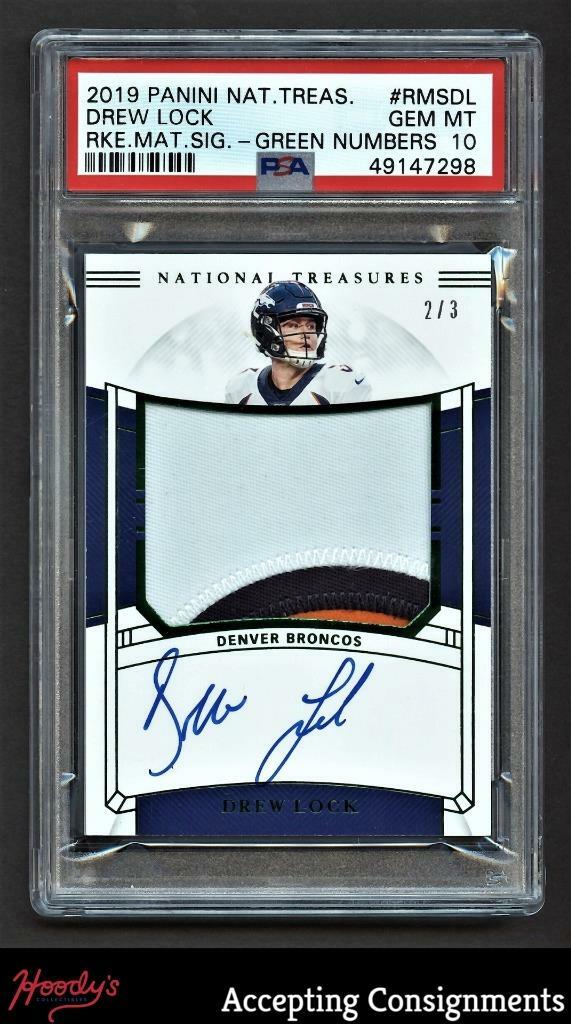 Drew Lock Panini National Treasures Rookie Material Signatures #RMSDL Green Numbers