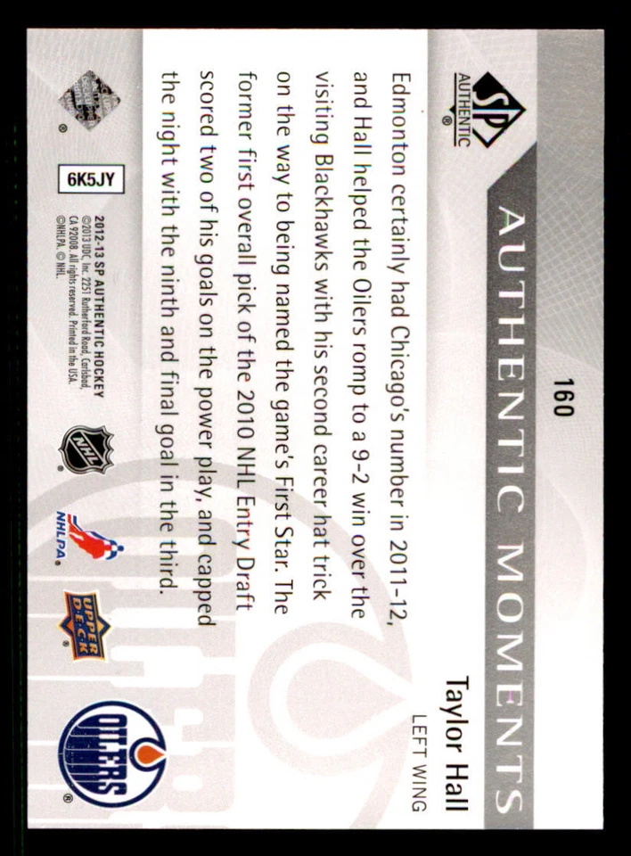2012-13 SP Authentic #160 Taylor Hall AM - Image 2 of 2