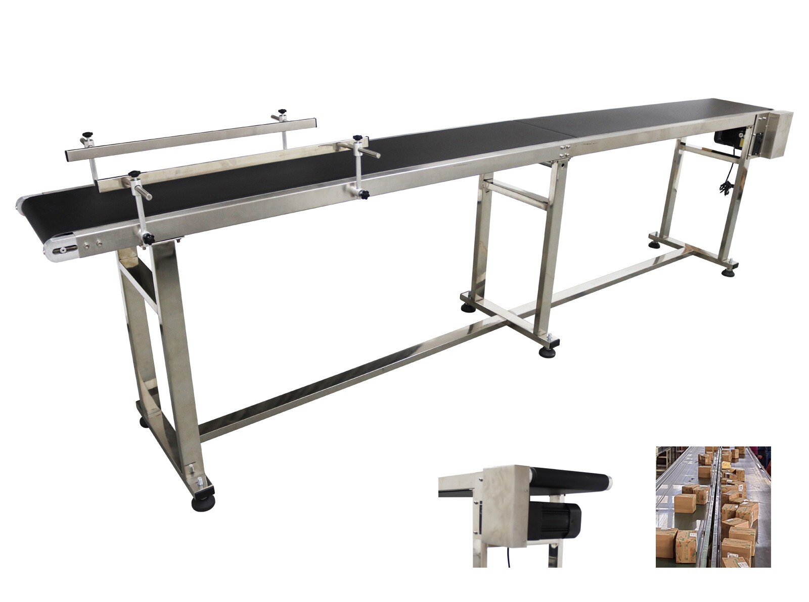 110V 118" Length PVC Belt Conveyor Machine Double Guardrails 15.7" Width 250W