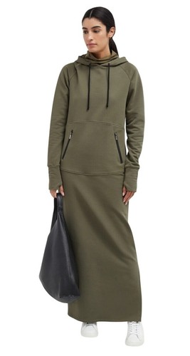 Marcella New York Sweatshirt Maxi Dress Sz LP Hooded Minimalist Boxy Lagenlook - Picture 2 of 15