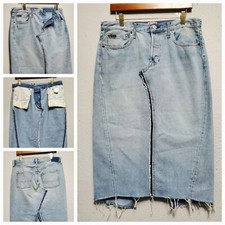 POLO RALPH LAUREN WOMENS DISTRESSED BUTTON-FLY STONEWASH DENIM MIDI SKIRT:31
