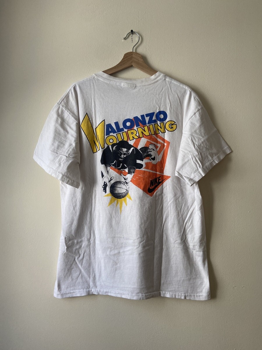 Vintage 90’s Nike Alonzo Mourning RARE Miami Heat single stitch white tee  shirt