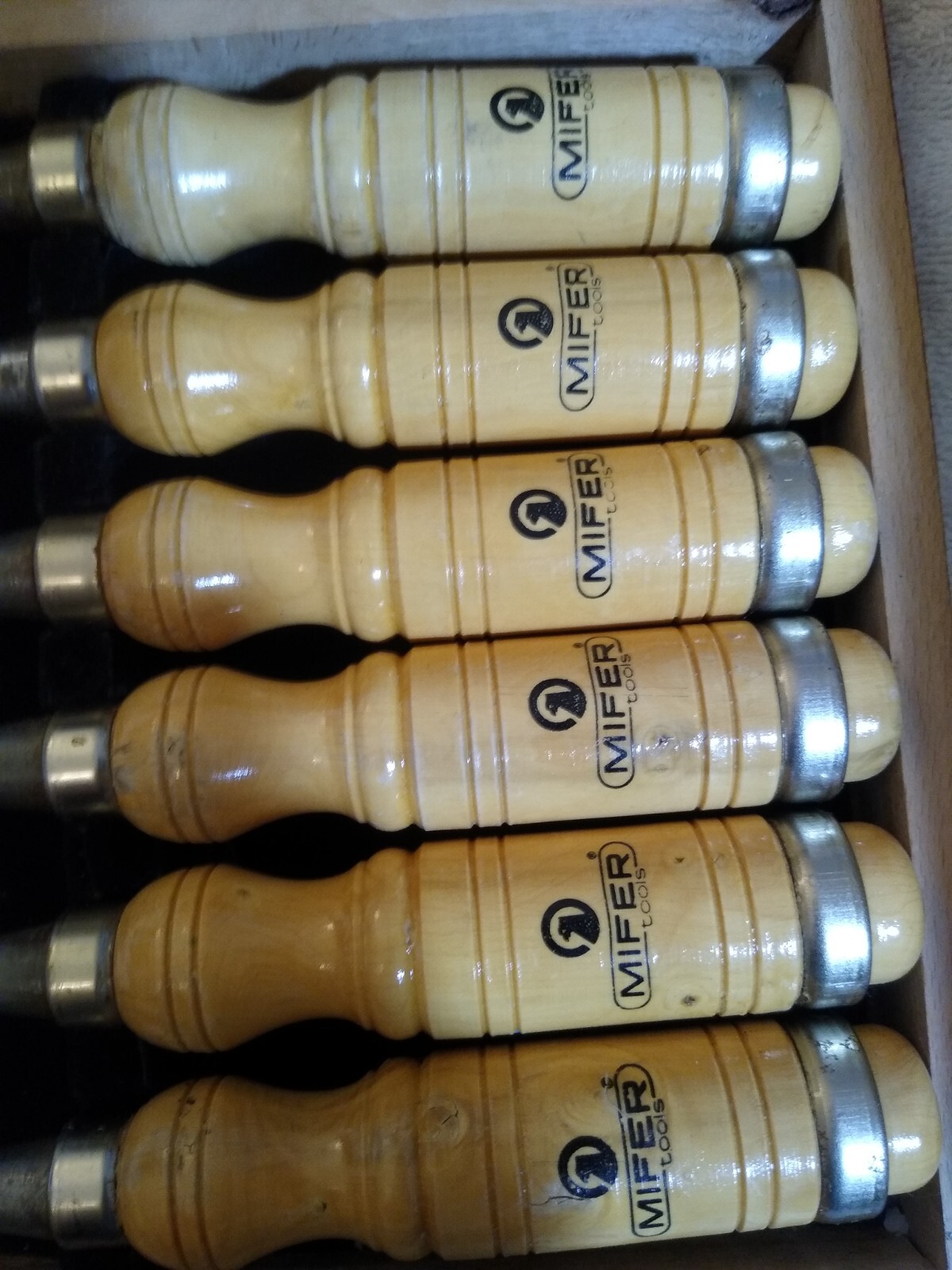 Mifer Chisel 6piece Vintage Set in Original Box Woodworking Tools Sharp