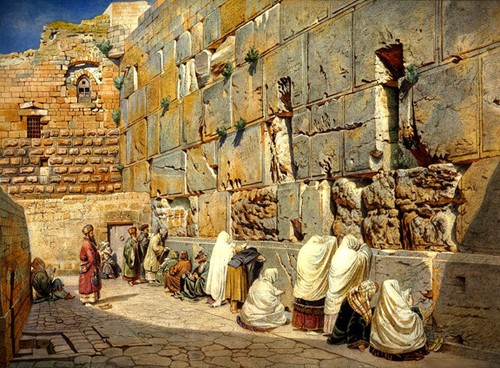 WAILING WALL Israel Painting Giclee Canvas 16x20" with mat border. Jewish art