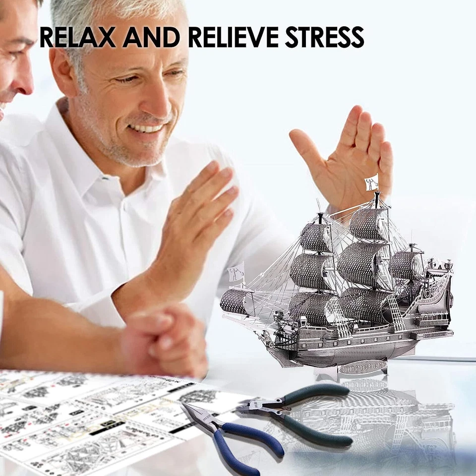 Nuevo Rompecabezas Modelo Barco Pirata Metal 3D Gris Acero Inoxidable 63 piezas Kit 63 piezas Foto 4 de 4