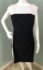 Women's Ralph Lauren Black/White Lace Yoke & Sides Sheath Dress Sz 14 NWT